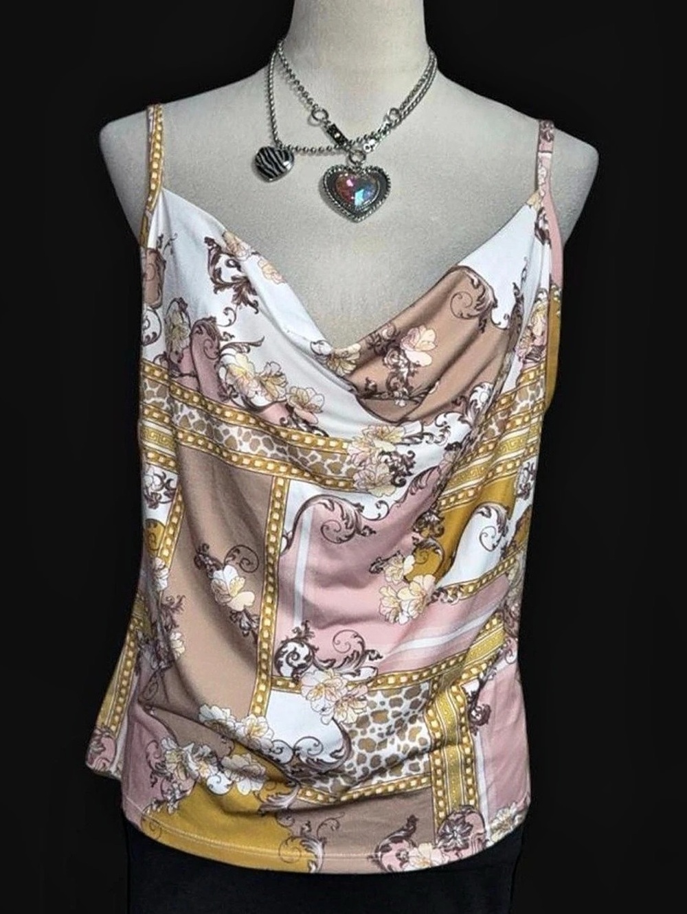GBG Los Angeles Paisley Cowl Neck Top in Pink & Yellow Size XL